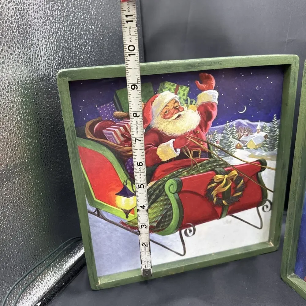 Set Of 2 vintage-style illuminated Christmas art panels